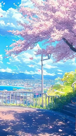 樱花树木海景