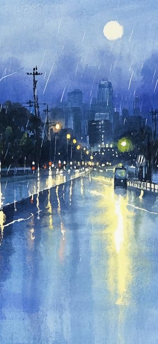 花漾壁纸|雨夜河畔风景