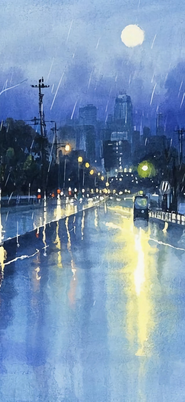 花漾壁纸|雨夜河畔风景