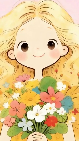 拿着鲜花女孩