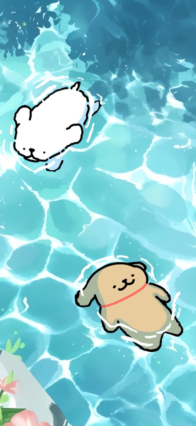 线条小狗夏日清凉泳池