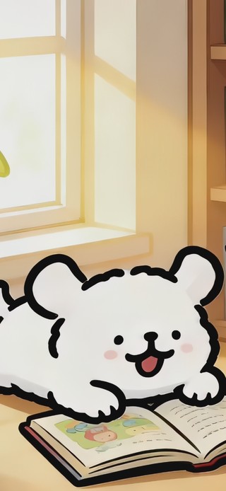 线条小狗快乐读书时光