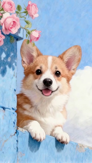 蓝墙玫瑰柯基的春日小清新