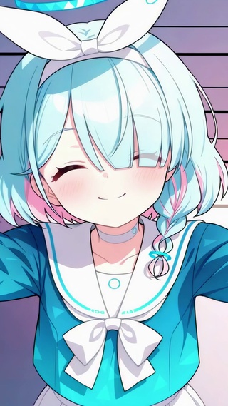 蓝发萌系少女求抱抱