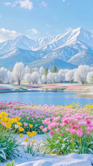 护眼晴空雪山花海