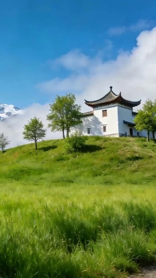 白云草地树木