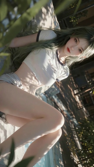 阳光下泳池边美女