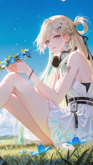 蓝天白云下的白裙少女琳奈