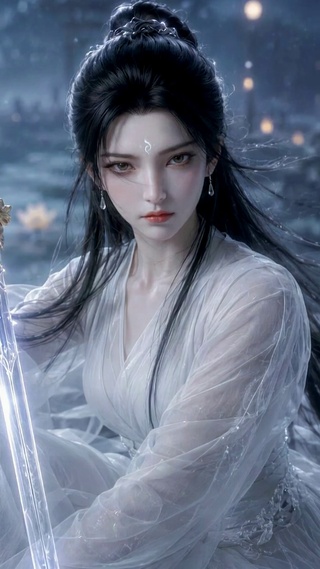 月夜古风持剑清冷美人