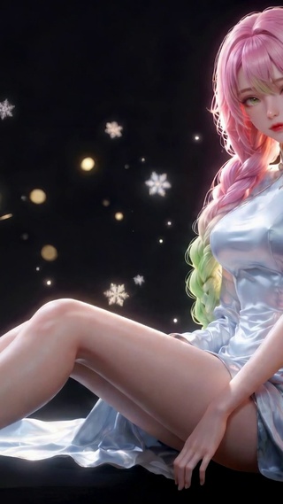 梦幻雪花粉发旗袍美少女