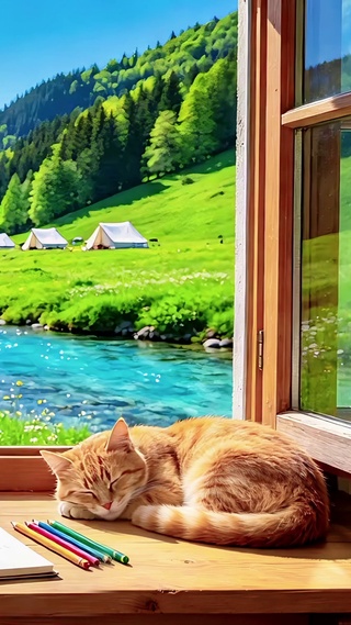 美景窗台慵懒的猫