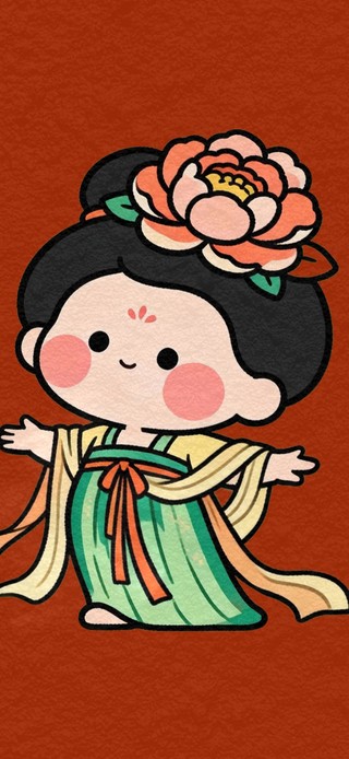 国风呆萌唐宝仕女治愈文字壁纸
