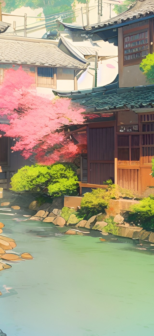 4k古风小镇溪水