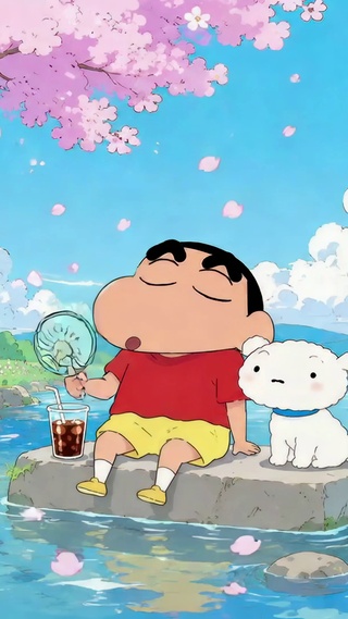 蜡笔小新樱花溪夏日闲坐