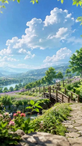 阳光河畔清新花园风景