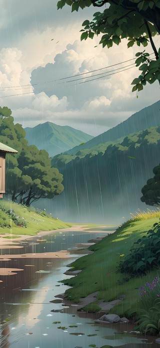 4K唯美治愈雨天乡村小路木屋