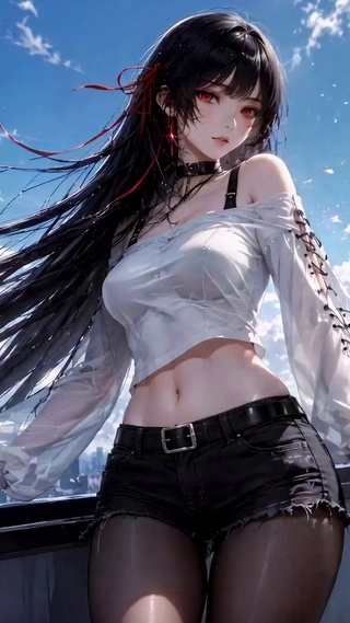 天台黑发二次元美少女