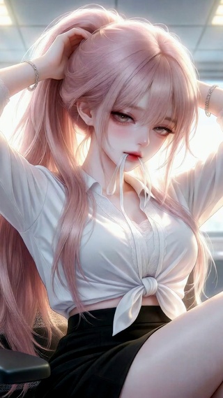 办公室粉发甜美女孩