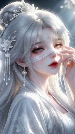 月夜樱花古风白发美人