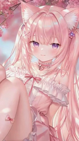 樱花下的粉发猫耳美少女
