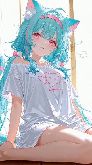 窗边的蓝发猫耳少女薄荷