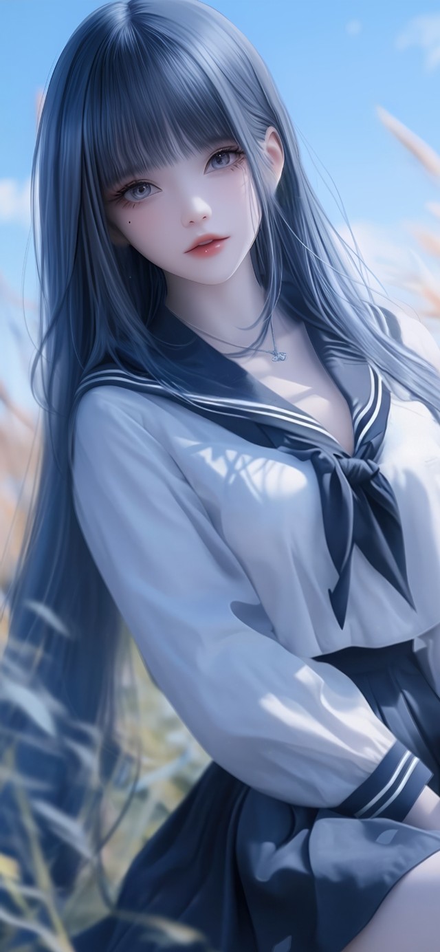 芦苇丛黑丝少女