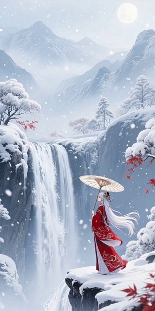 雪山瀑布