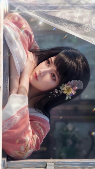 墨彩环倚窗