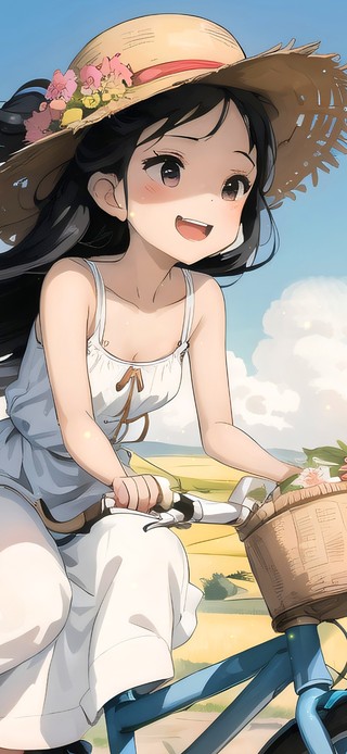 夏日田野单车女孩