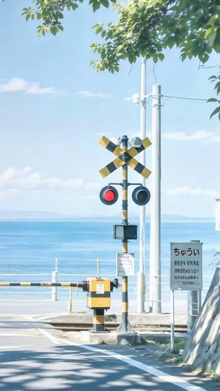 海边铁道口风景