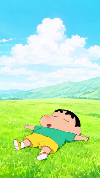 躺在草地上的小新