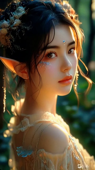 绿色森林夜晚精灵梦幻美女