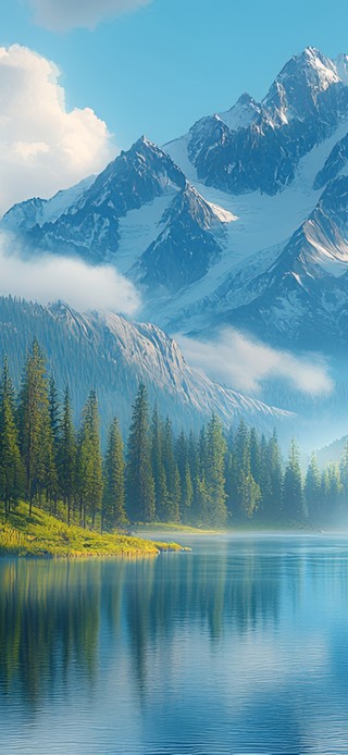 幽静的雪山湖畔