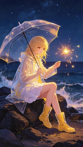 海边撑伞女孩