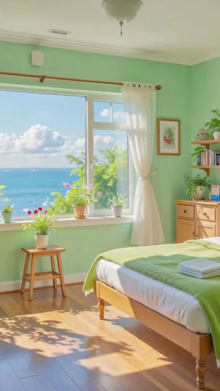 护眼小清新海景卧室