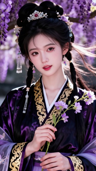 紫藤花下古装美女