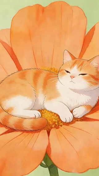 护眼花朵上猫咪