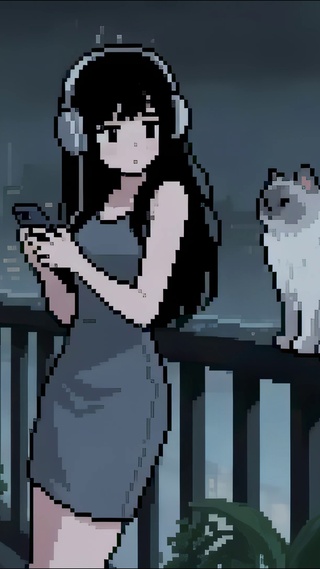 像素动画-窗台少女