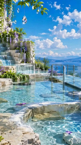 唯美海岸阶梯花池风景
