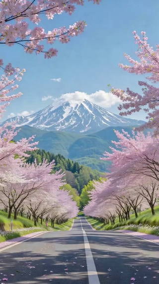 樱花大道富士山春景