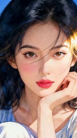 坐着草地女孩