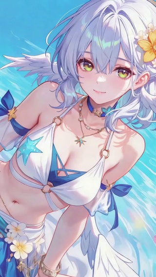夏日泳装天使少女知更鸟