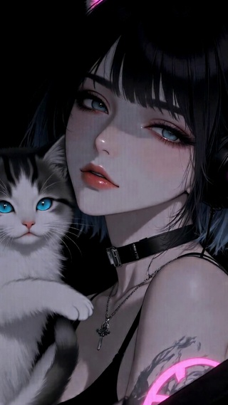 暗黑猫耳少女与蓝眼萌猫