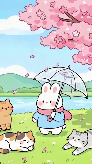 春日湖边的樱花萌宠聚会