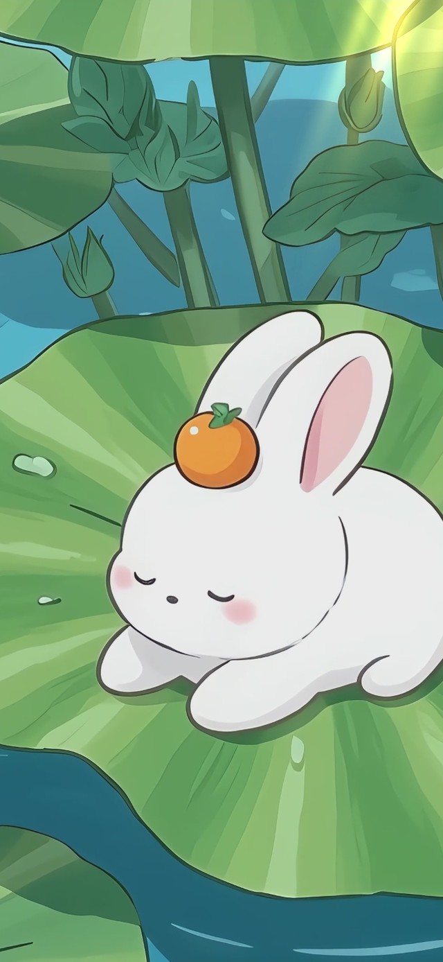 荷叶上的小萌兔