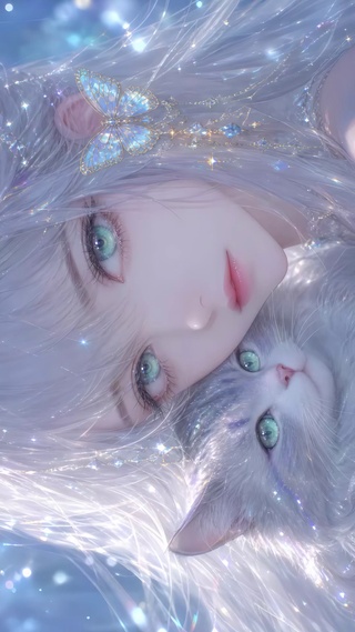 银发少女与猫