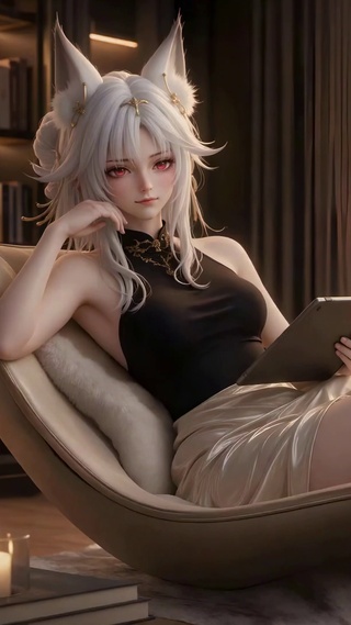 狐耳少女夜景闲憩