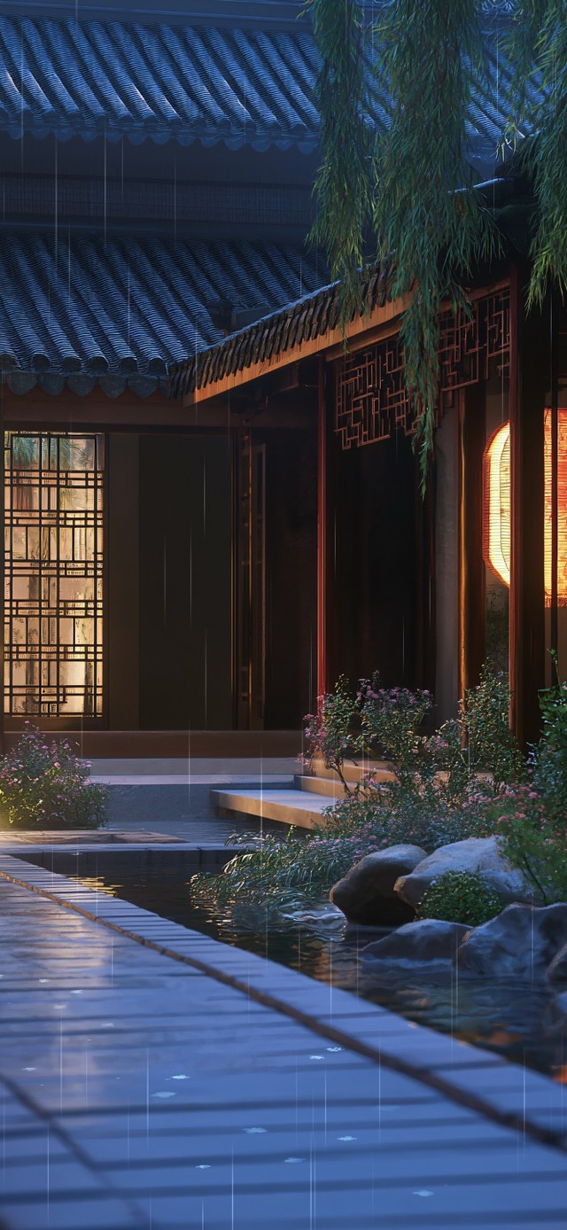 雨中庭院