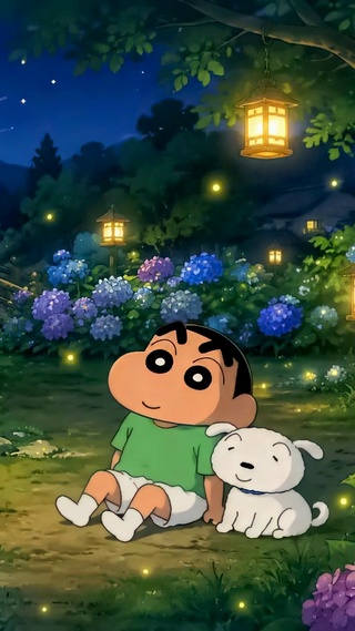 月夜乡间小新与小白