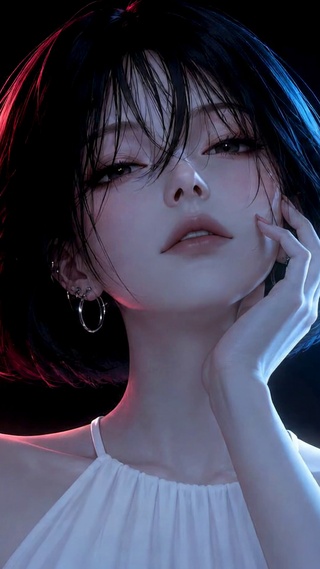 红蓝霓虹赛博风短发美女